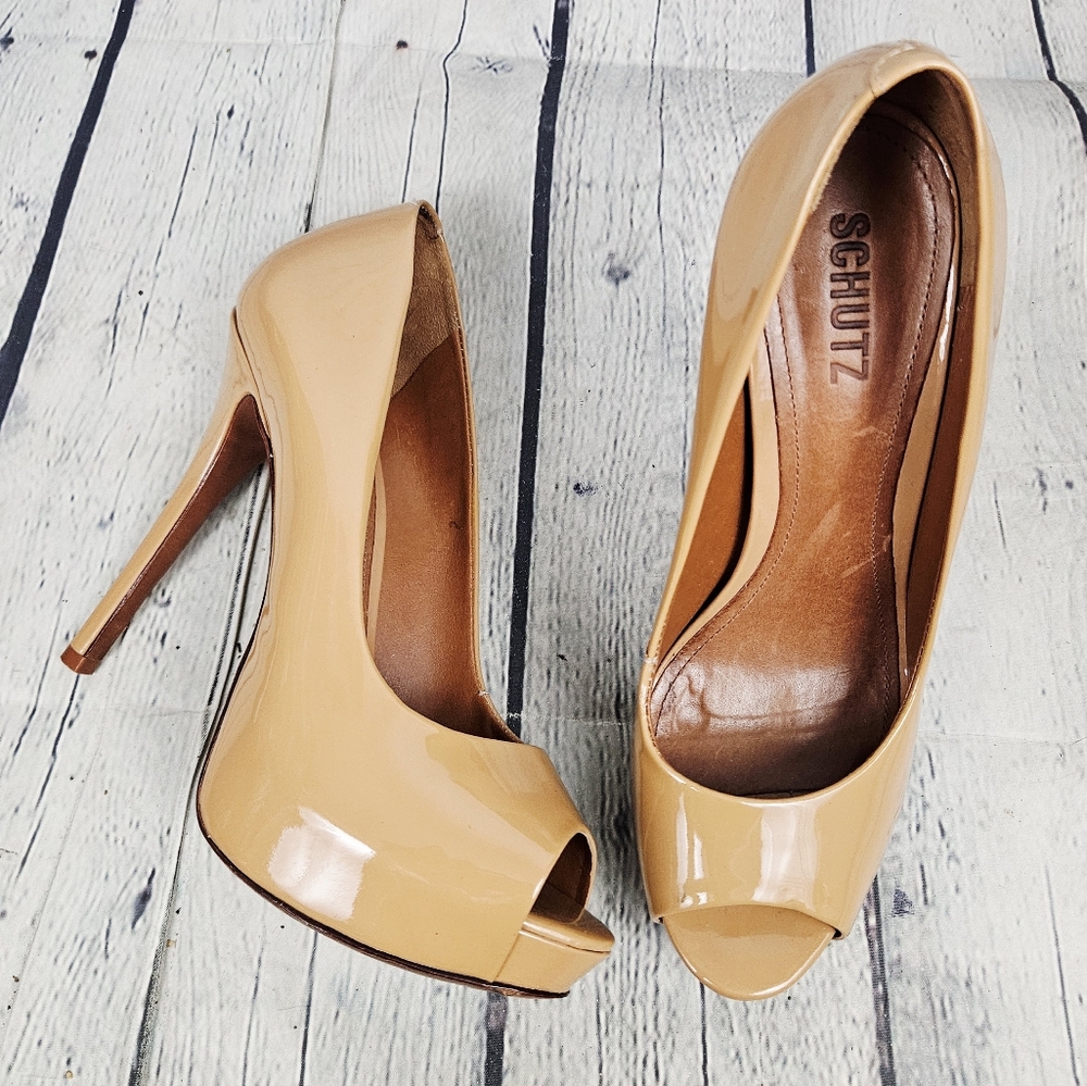 SCHUTZ | patent leather peep toe stilleto heel pumps